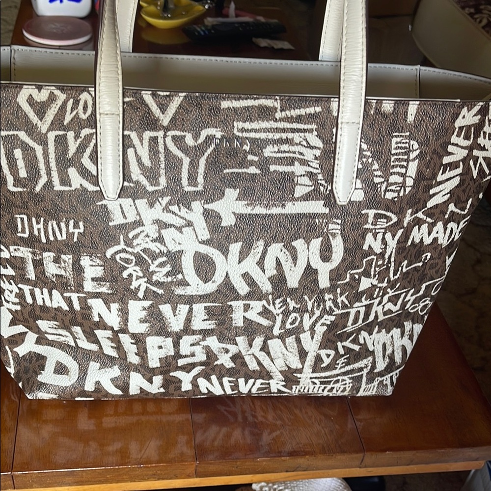 DKNY Brown and White Shoulder Bag